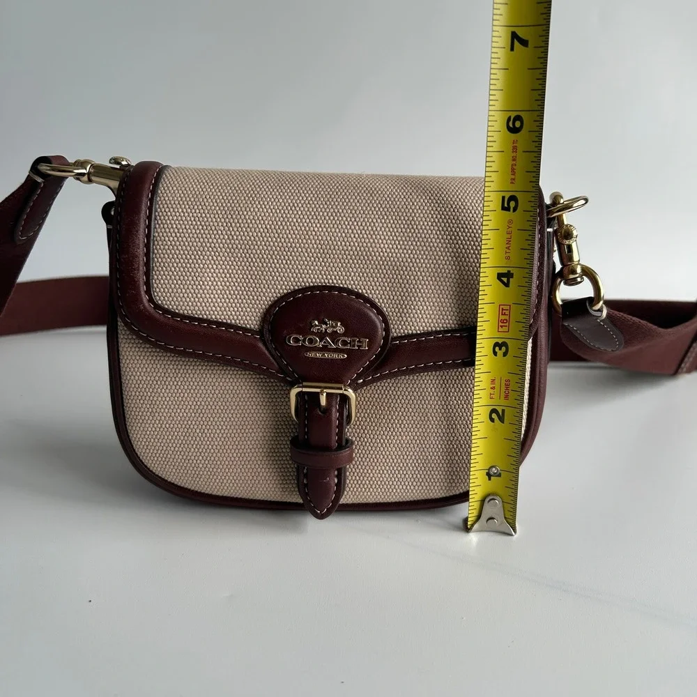 Coach Amelia Small Saddle Bag Burgundy Canvas Leather Excellent